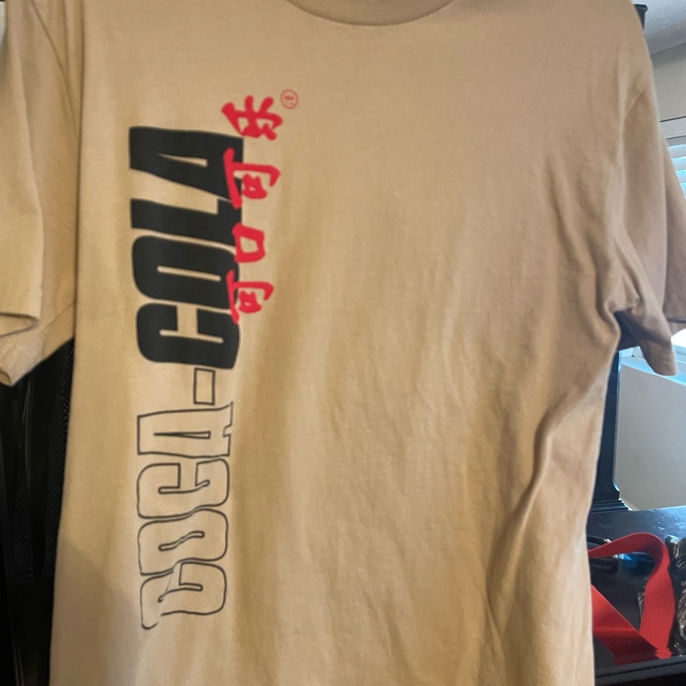 Coca Cola Tan Short Sleeve Tee with Bold Vertical Design